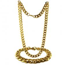 Gold PVD Coated Stainless Steel Cuban Link Chain & Bracelet Set 